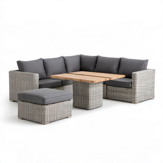 4-częściowy narożny zestaw mebli ogrodowych z rattanu, szary i naturalny brąz, sofa 210 × 210 × 74 cm