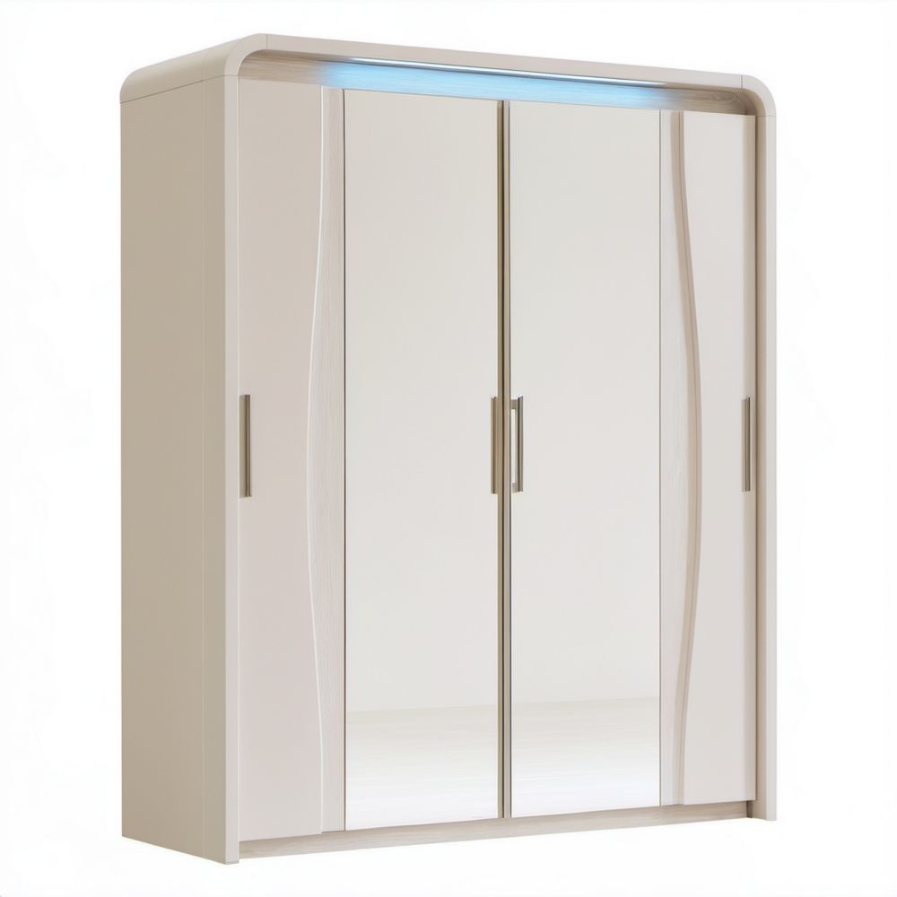 Czterodrzwiowa szafa z lustrem kremowa z płyty wiórowej laminowanej 160 × 60 × 220 cm